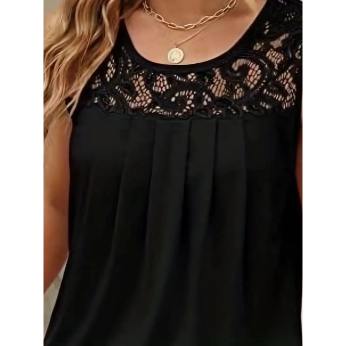 Kadın Askılı Yuvarlak Yaka Dantel Detaylı Viskon Bluz