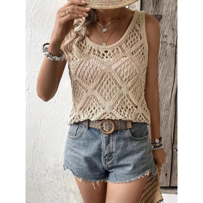 Kadın Askılı Yuvarlak Yaka Geometrik Desenli Triko Bluz