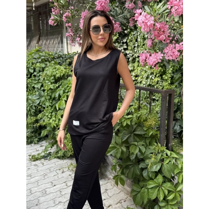 Kadın Askılı Yuvarlak Yaka Viskon Iki Iplik Bluz Ve Eşofman Altı Ikili Takım