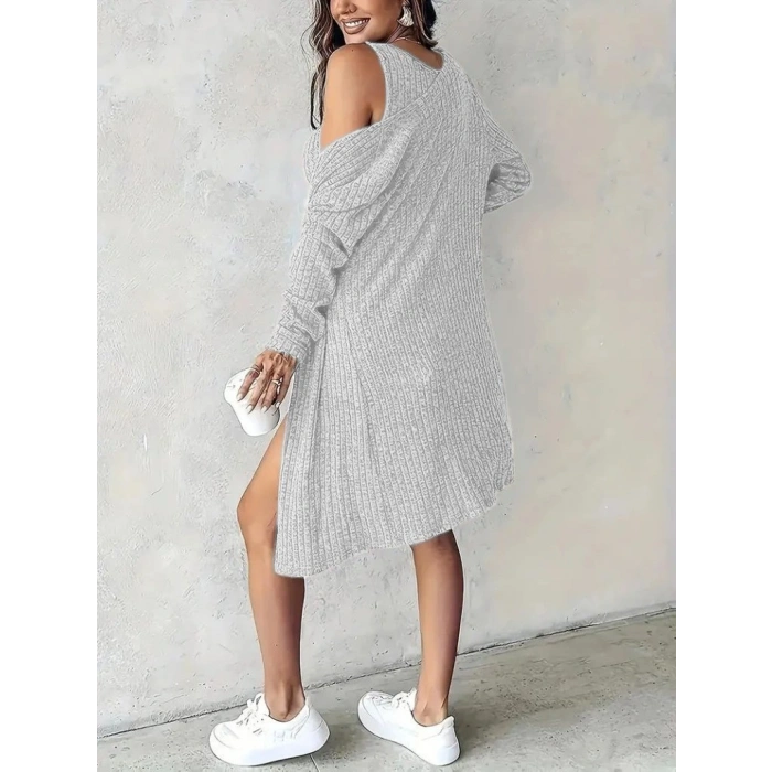 Kadın Askılı Yuvarlak Yakalı önü Düğmeli şardonlu Kaşkorse Mini Elbise Ve Kısa Ceket