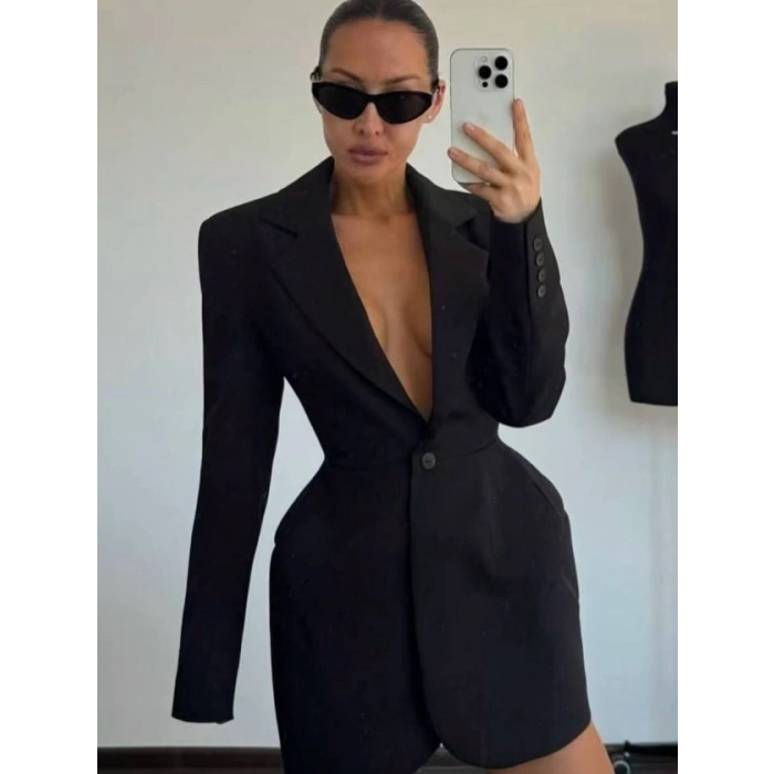 Kadın Atlasdokuma Kumaş Ceket Elbise