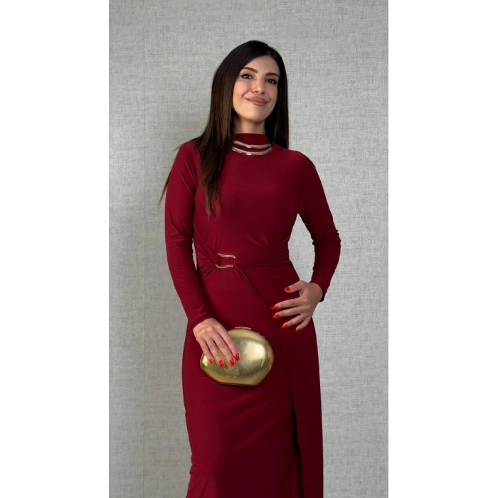 Kadın Balıkçı Yaka Toka Detay andy Kumaş idi Boy Elbise