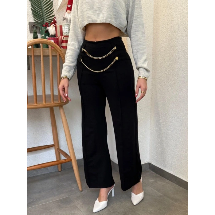 Kadın Beli Zincir Detay Ithal Krep Pantolon