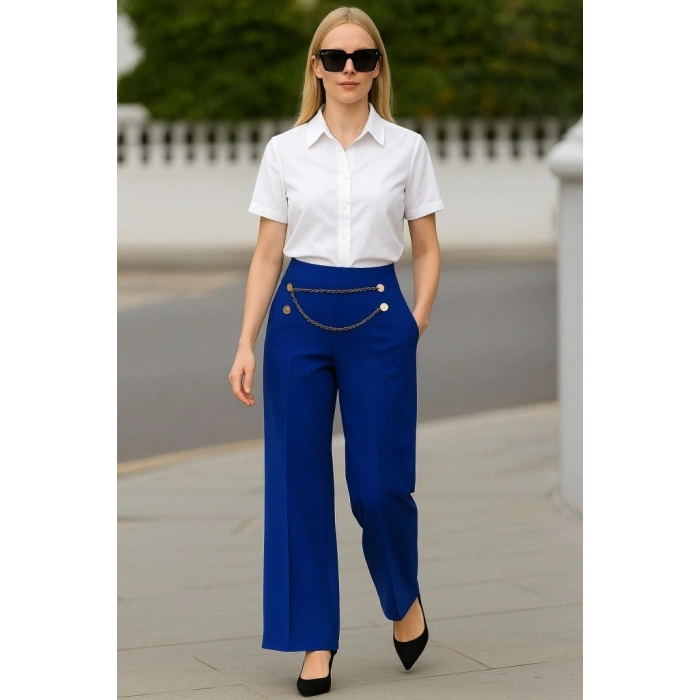 Kadın Beli Zincir Detay Ithal Krep Pantolon