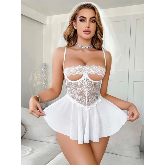 Kadın Beyaz Transparan Fantezi Gecelik 2261