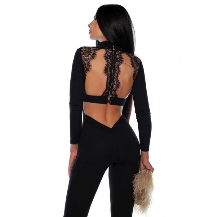 Kadın Dalgıç Kumaş Sırt Dantel Detaylı axi Boy Tulum