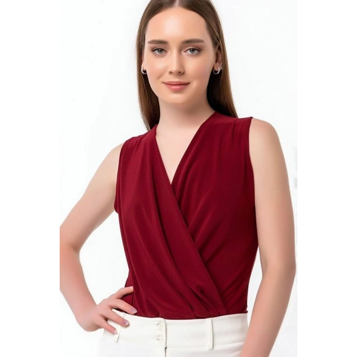 Kadın endy Kumaş Kruvaze Yaka Vatkalı Bluz