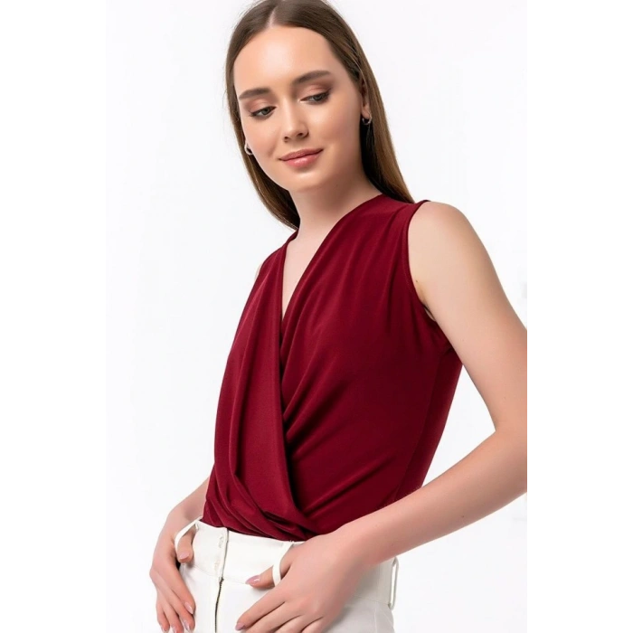 Kadın endy Kumaş Kruvaze Yaka Vatkalı Bluz