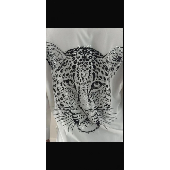 Kadın Leopar Baskılı Taş Işlemeli Jessica Kumaş Gömlek