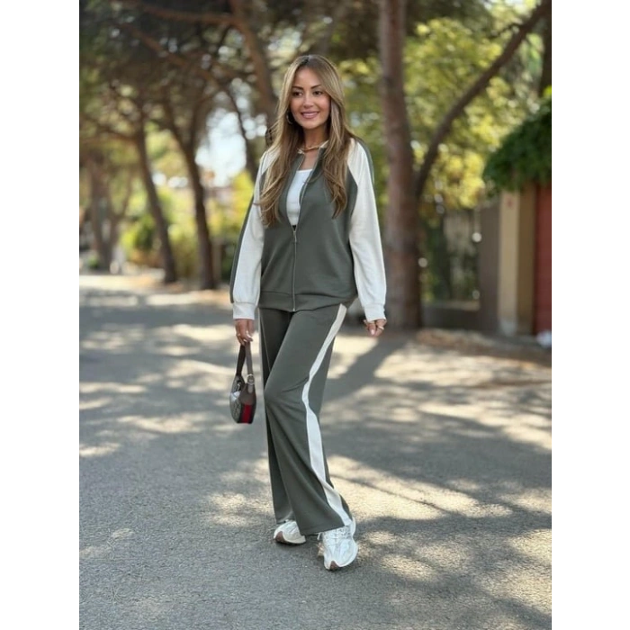 Kadın Hakim Yaka şerit Detay Hırka Ve Bol Paça Pantolon Ikili Takım