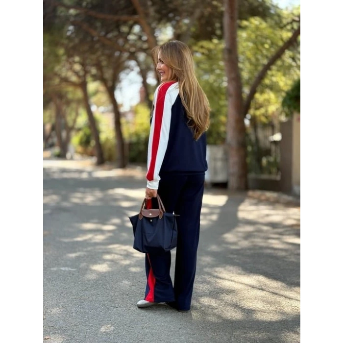 Kadın Hakim Yaka şerit Detay Hırka Ve Bol Paça Pantolon Ikili Takım