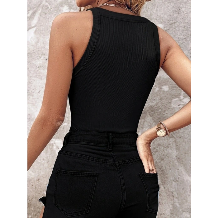 Kadın Halter Kollu Yuvarlak Taşlı Yaka Damla Detaylı Kaşkorse Bluz