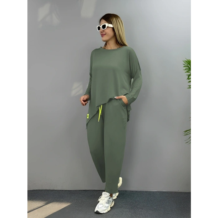 Kadın Iki Iplik Viskon Pamuk Kumaş Arma Detaylı Ikili Takım