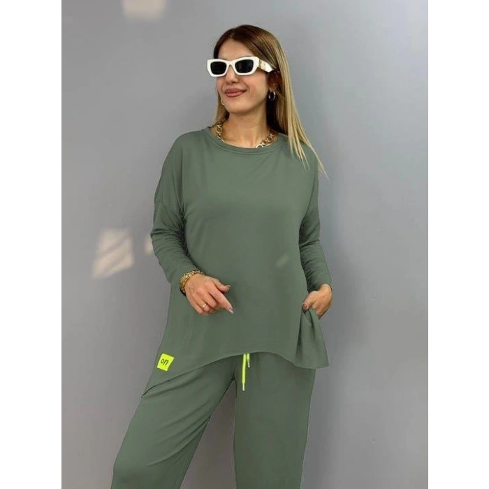 Kadın Iki Iplik Viskon Pamuk Kumaş Arma Detaylı Ikili Takım