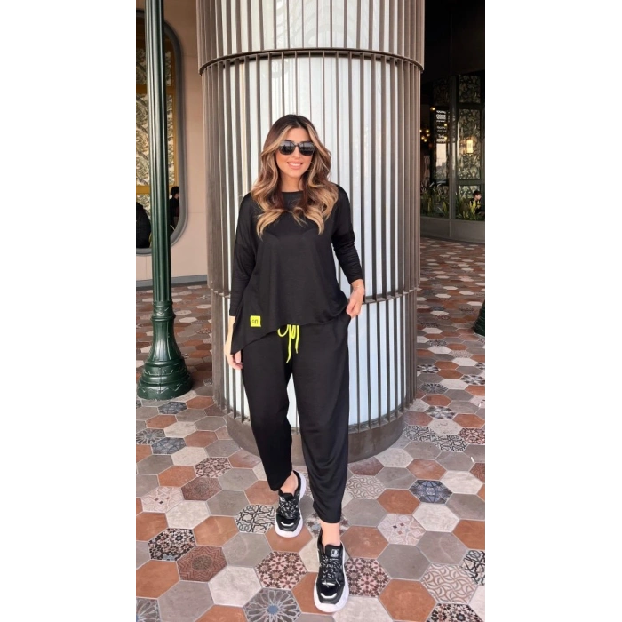 Kadın Iki Iplik Viskon Pamuk Kumaş Arma Detaylı Ikili Takım