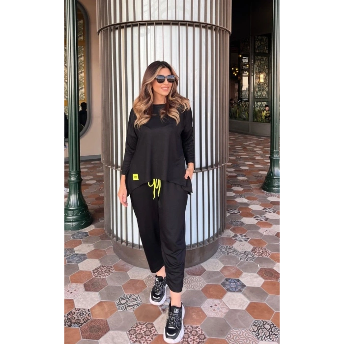 Kadın Iki Iplik Viskon Pamuk Kumaş Arma Detaylı Ikili Takım