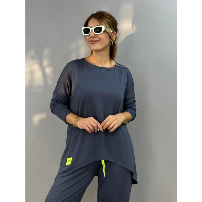 Kadın Iki Iplik Viskon Pamuk Kumaş Arma Detaylı Ikili Takım