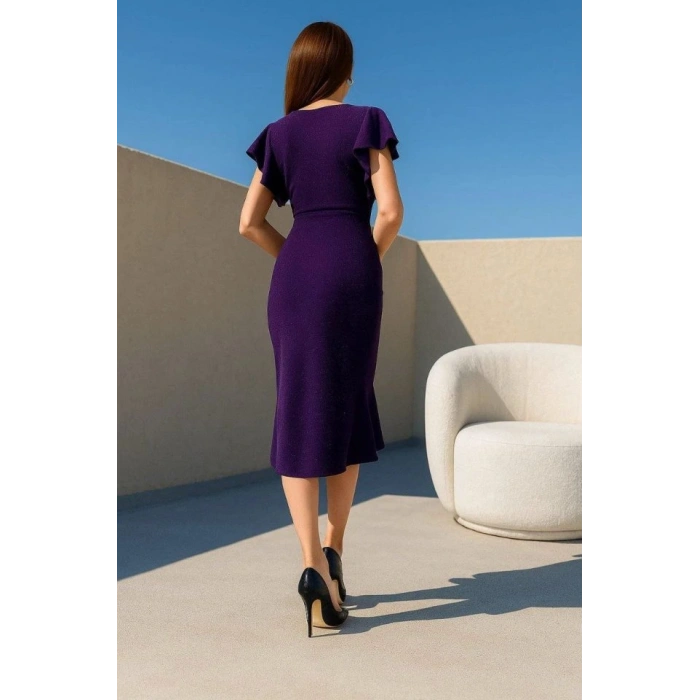 Kadın imli Elbise Kol Pileli Yırtmaç Detaylı Elbise