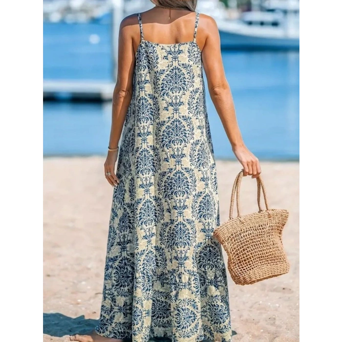 Kadın Ip Askılı Desenli Fırfırlı Süprem Elbise