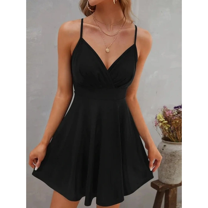 Kadın Ip Askılı Kruvaze Yakalı Kiloş Ithal Krep Elbise