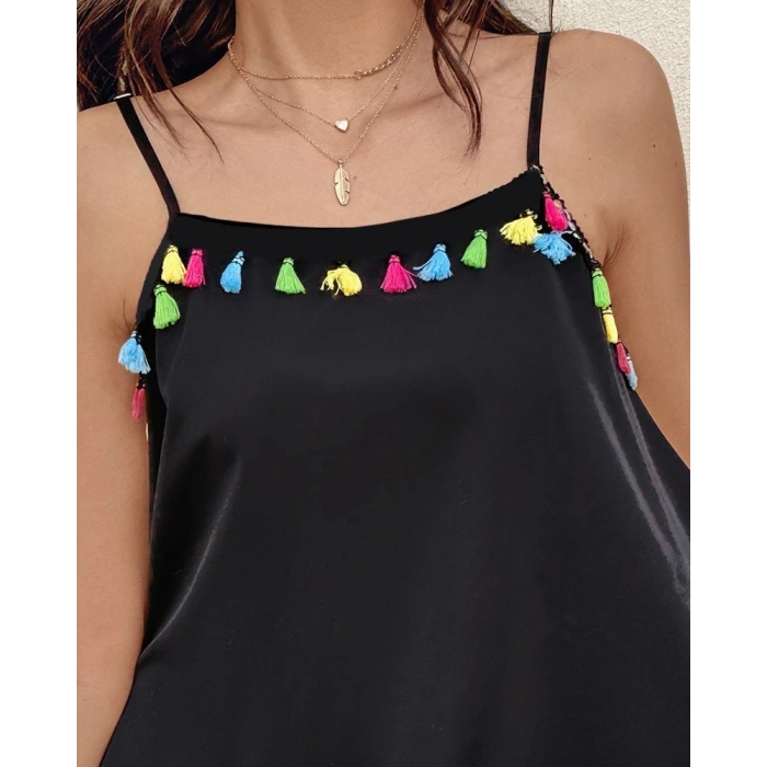 Kadın Ip Askılı Püskül Detaylı Sandy Bluz