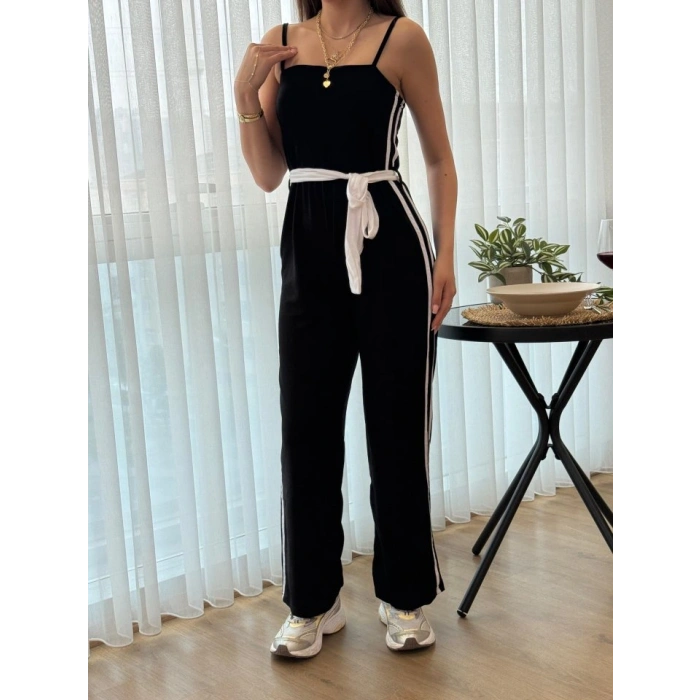 Kadın Ip Askılı Straplez Belden Kuşaklı Viskon Iki Iplik Tulum