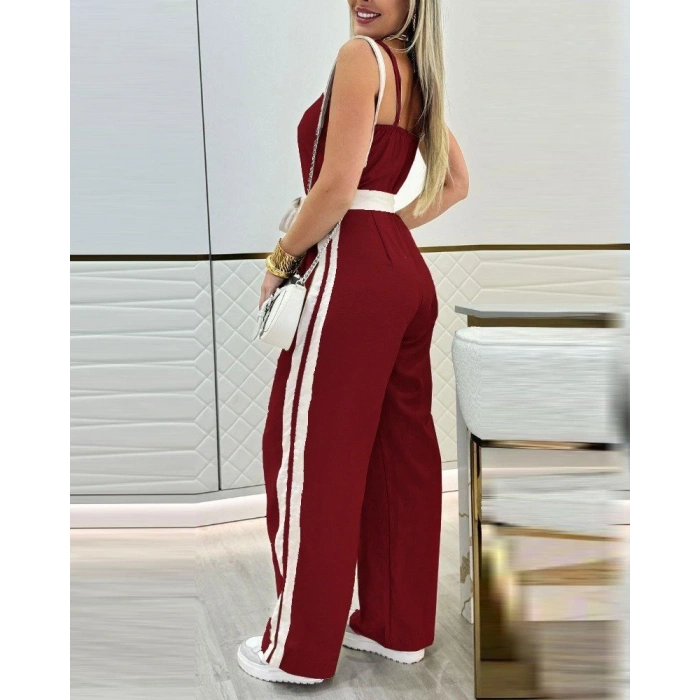 Kadın Ip Askılı Straplez Belden Kuşaklı Viskon Iki Iplik Tulum