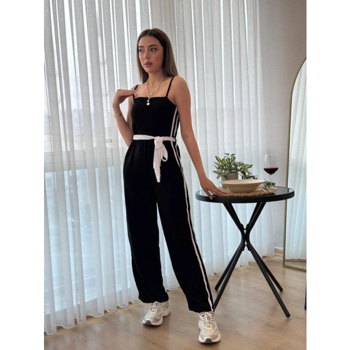 Kadın Ip Askılı Straplez Belden Kuşaklı Viskon Iki Iplik Tulum