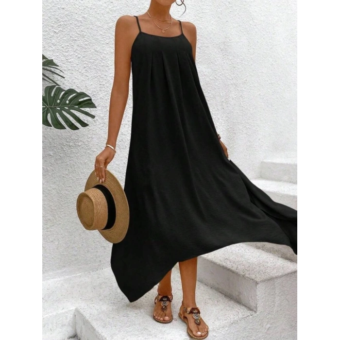 Kadın Ip Askılı V Yakalı Asimetrik Detaylı Aerobin Elbise