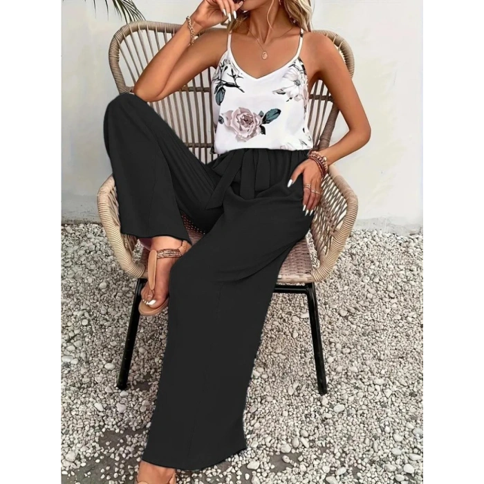 Kadın Ip Askılı V Yakalı Süprem Bluz Ve Aerobin Pantolon Ikili Takım