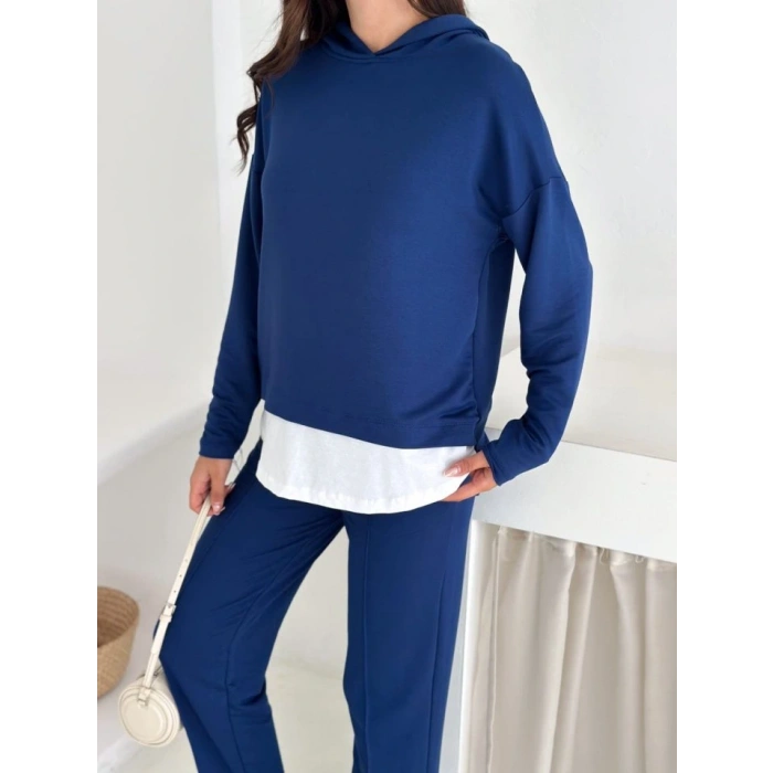 Kadın Kapşunlu Ve Atlet Detaylı Tunik Yüksek Bel Pantolunlu ıkılı Takım