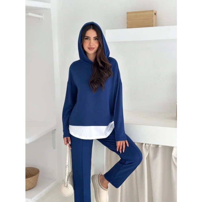 Kadın Kapşunlu Ve Atlet Detaylı Tunik Yüksek Bel Pantolunlu ıkılı Takım