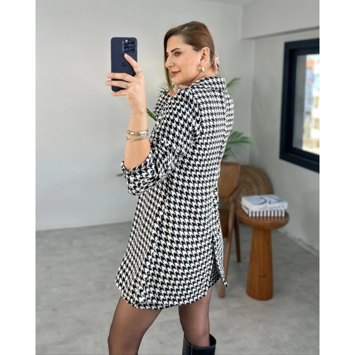 Kadın Kazayağı Desen Vatka Detay Kaban Ve Yüksek Bel Etek Ikili Takım