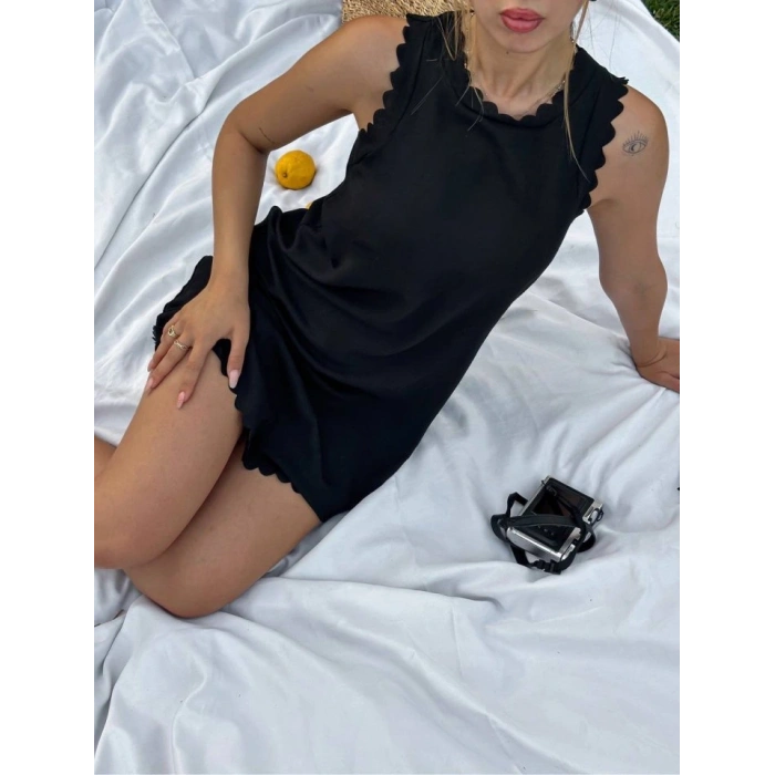 Kadın Keten Kumaş Kolsuz ini Boy Elbise