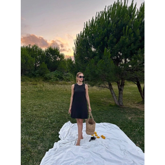 Kadın Keten Kumaş Kolsuz ini Boy Elbise