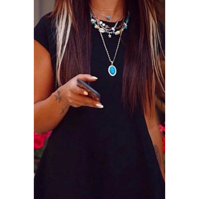 Kadın Kısa Kollu Asimetrik Viskon Kumaş Bluz