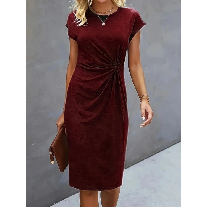 Kadın Kısa Kollu Bisiklet Yaka Alt Ve üst Waffle Ikili Takım