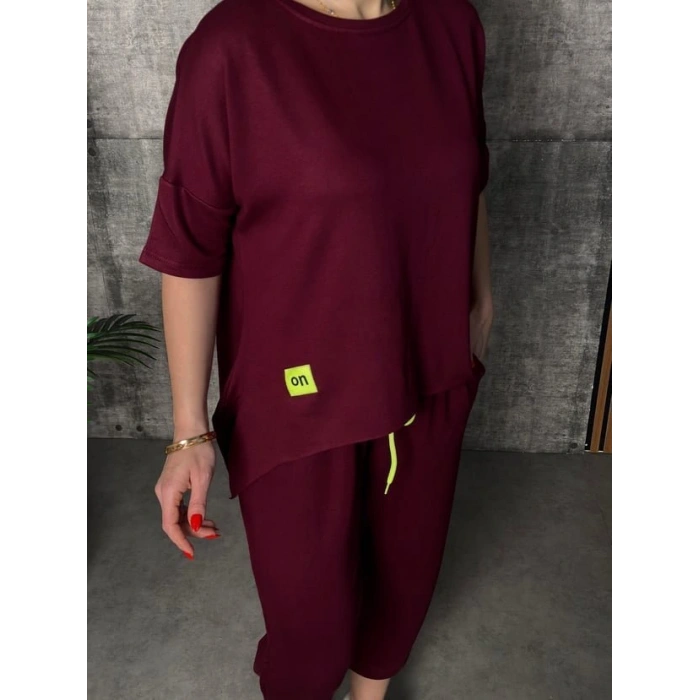 Kadın Kısa Kollu Bisiklet Yaka Viskon Iki Iplik Bluz Ve Pantolon Ikili Takım