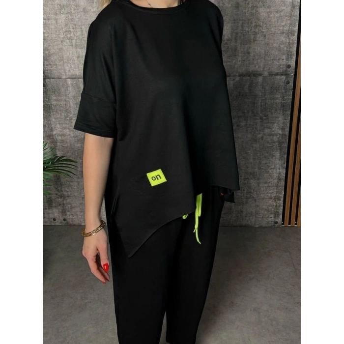 Kadın Kısa Kollu Bisiklet Yaka Viskon Iki Iplik Bluz Ve Pantolon Ikili Takım