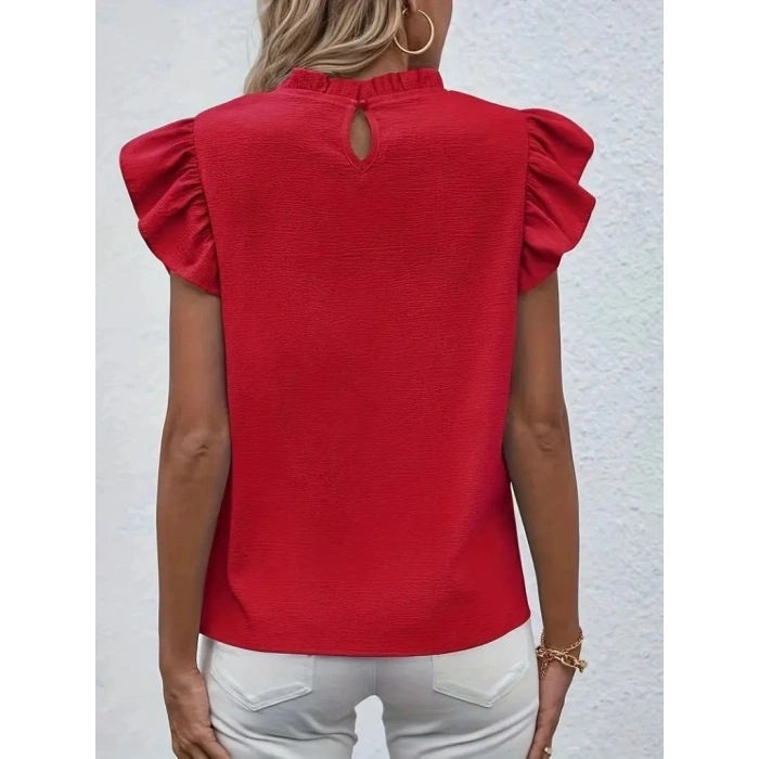 Kadın Kısa Kollu Fırfır Yakalı Bürümcük Bluz