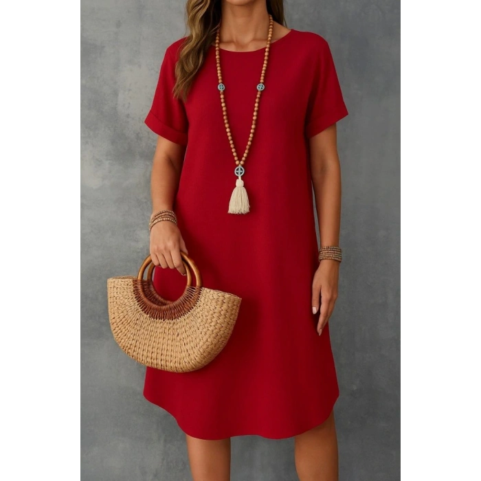 Kadın Kısa Kollu Kayık Yaka Bürümcük Elbise