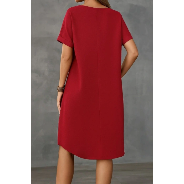Kadın Kısa Kollu Kayık Yaka Bürümcük Elbise
