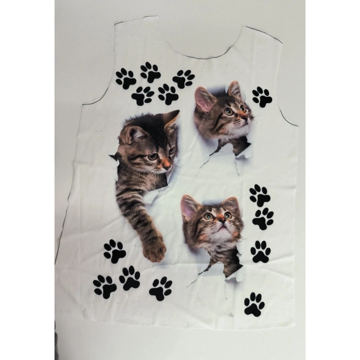 Kadın Kısa Kollu Kedi Ve Pati Baskılı Süprem Tshirt