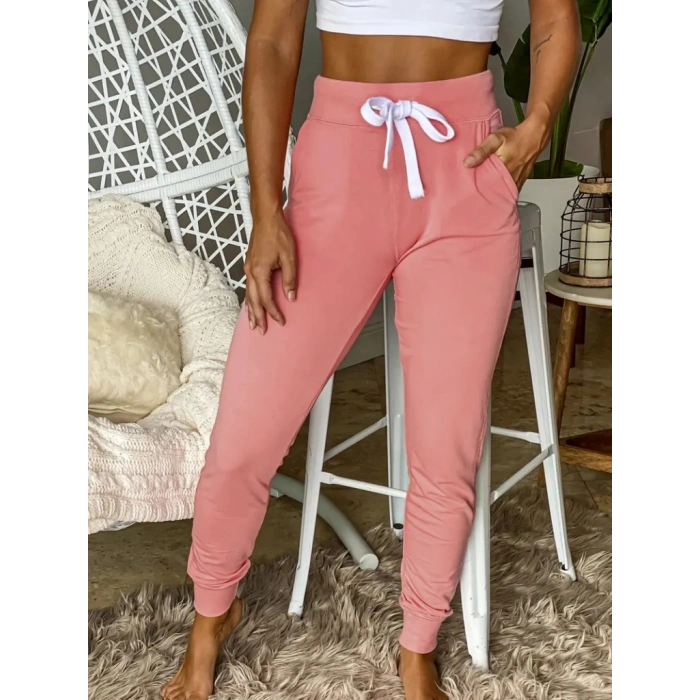 Kadın Kısa Kollu Madonna Yaka Viskon Crop Bluz Cepli Iki Iplik Eşofman Takım