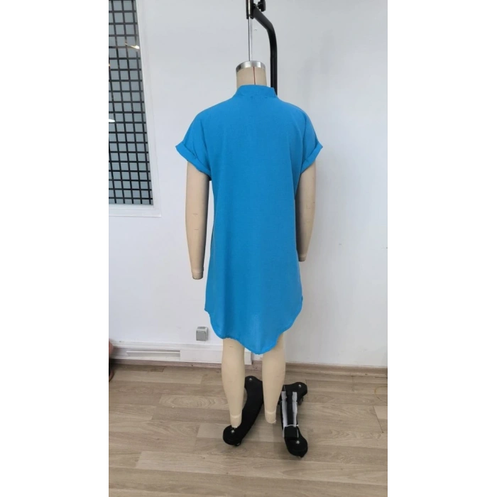 Kadın Kısa Kollu önden Düğmeli Ithal Keten Elbise