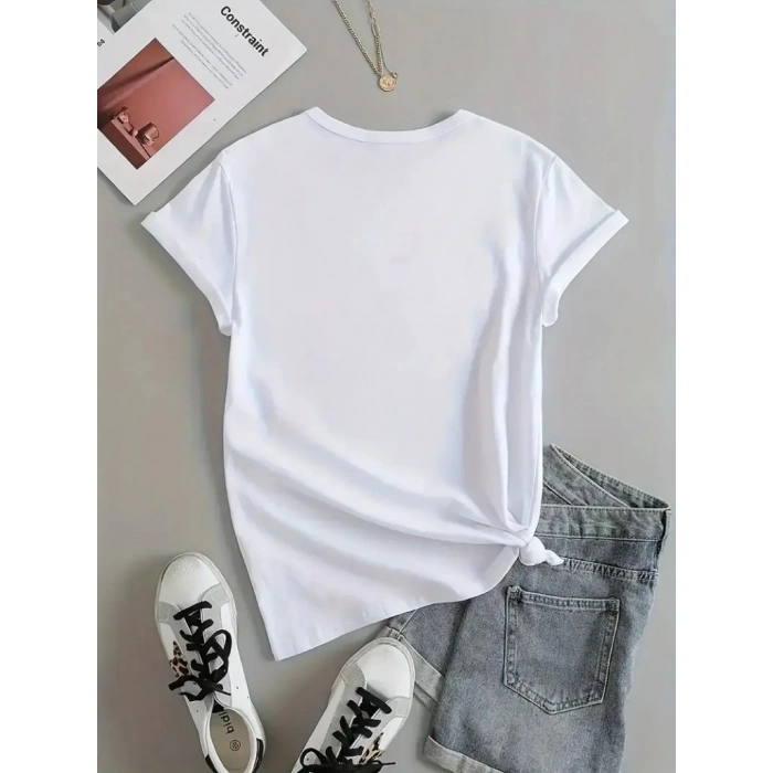 Kadın Kısa Kollu Palmiye Baskılı Viskon Tshirt