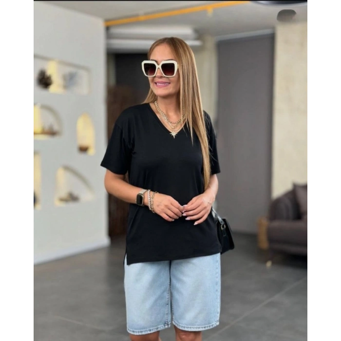 Kadın Kısa Kollu V Yaka Bluz