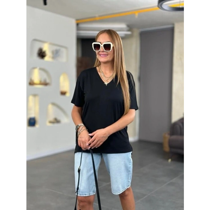 Kadın Kısa Kollu V Yaka Bluz