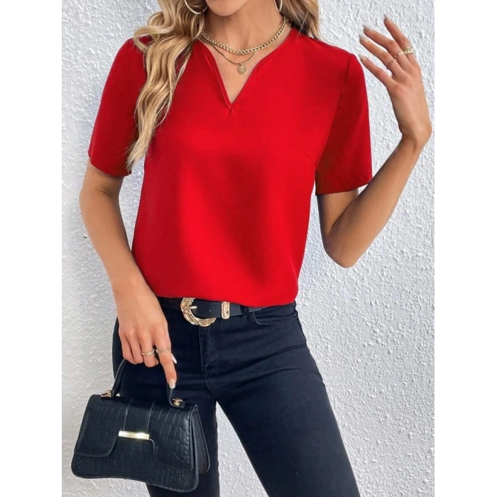 Kadın Kısa Kollu V Yakalı Ithal Krep Elbise