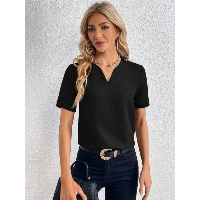 Kadın Kısa Kollu V Yakalı Ithal Krep Elbise